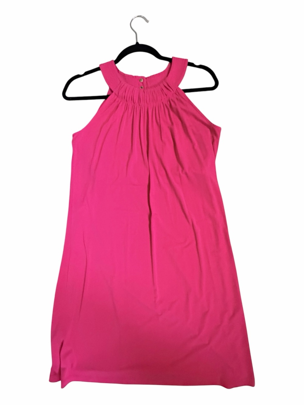 Calvin Klein Hot Pink Halter Shift Dress Size 2 Gold Button Keyhole